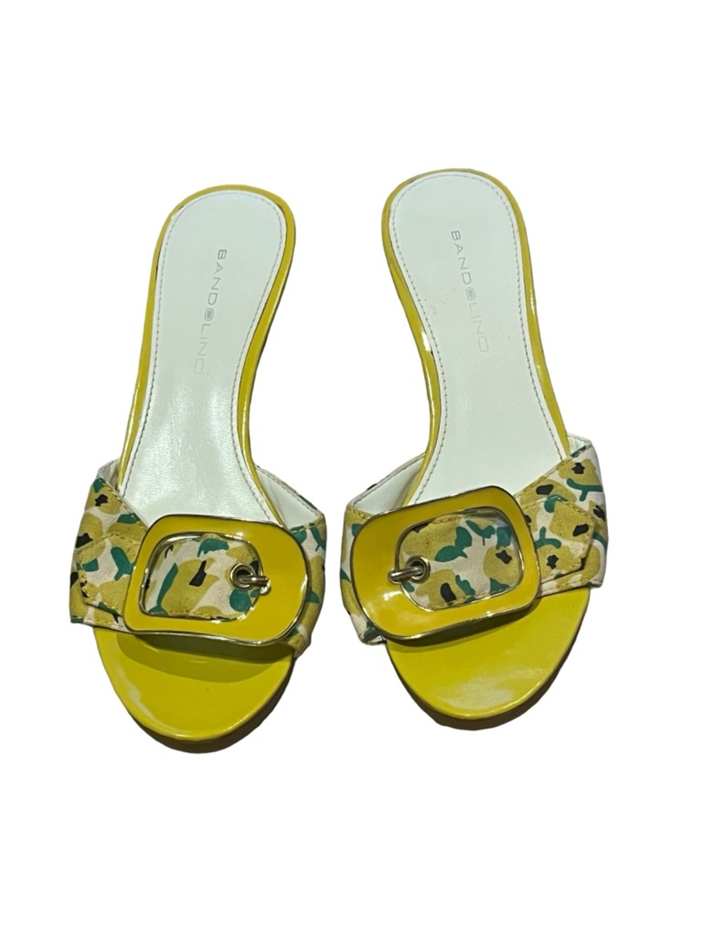 Bandolino yellow sandals heels - yellow floral slides. Yellow Flower sandals